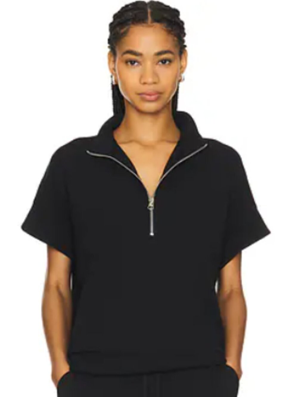Elie Tahari Black Quarter Zip Pullover SP Gold Zipper Dolman Sleeve Quiet Luxury
